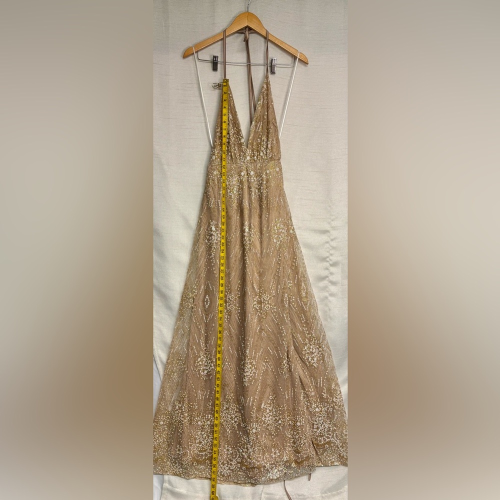 Hello Molly | NWT Gold Sequin Backless Dress Wrap Tie Slit Prom Formal Sexy US 4 - Picture 10 of 13